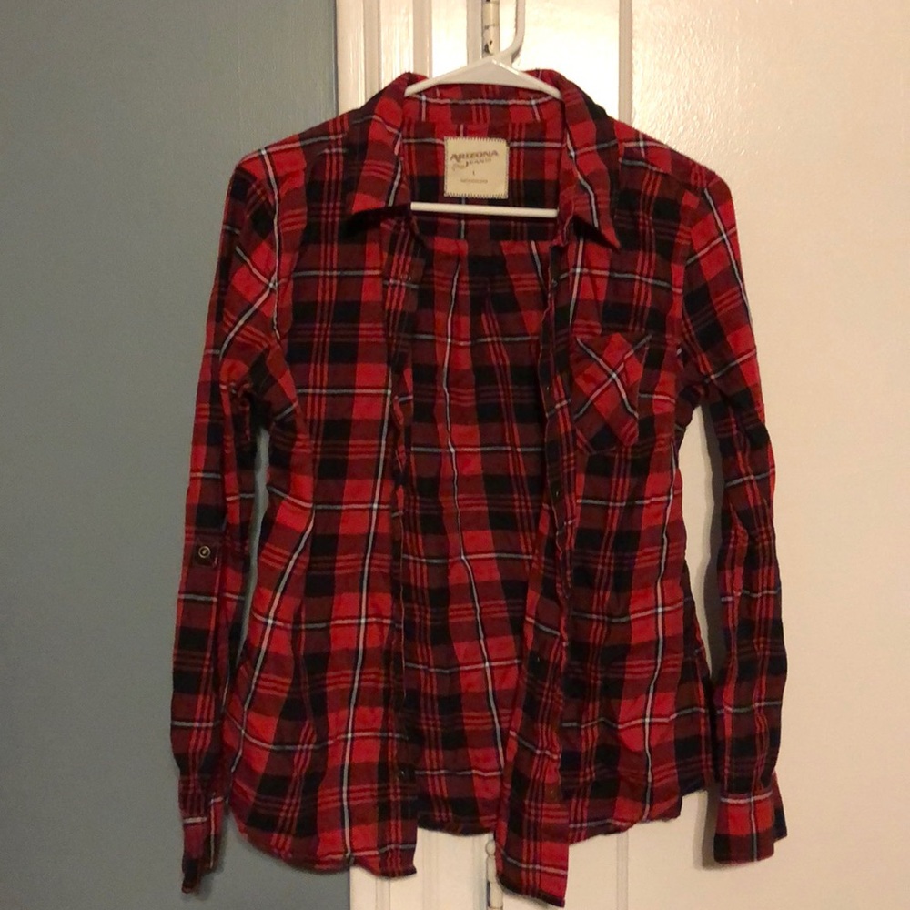 Red, black, and white plaid flannel